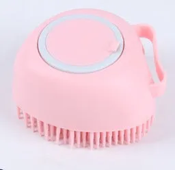 Blue silicone dog bath brush with soft bristles for washing and massage