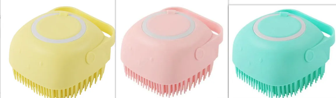 Blue silicone dog bath brush with soft bristles for washing and massage