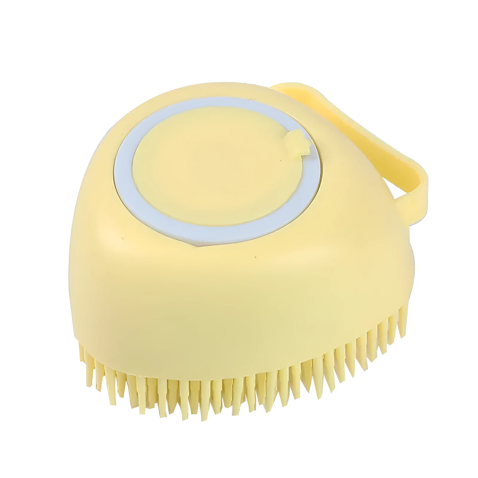 Blue silicone dog bath brush with soft bristles for washing and massage