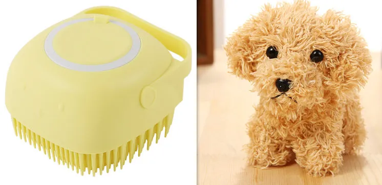 Blue silicone dog bath brush with soft bristles for washing and massage