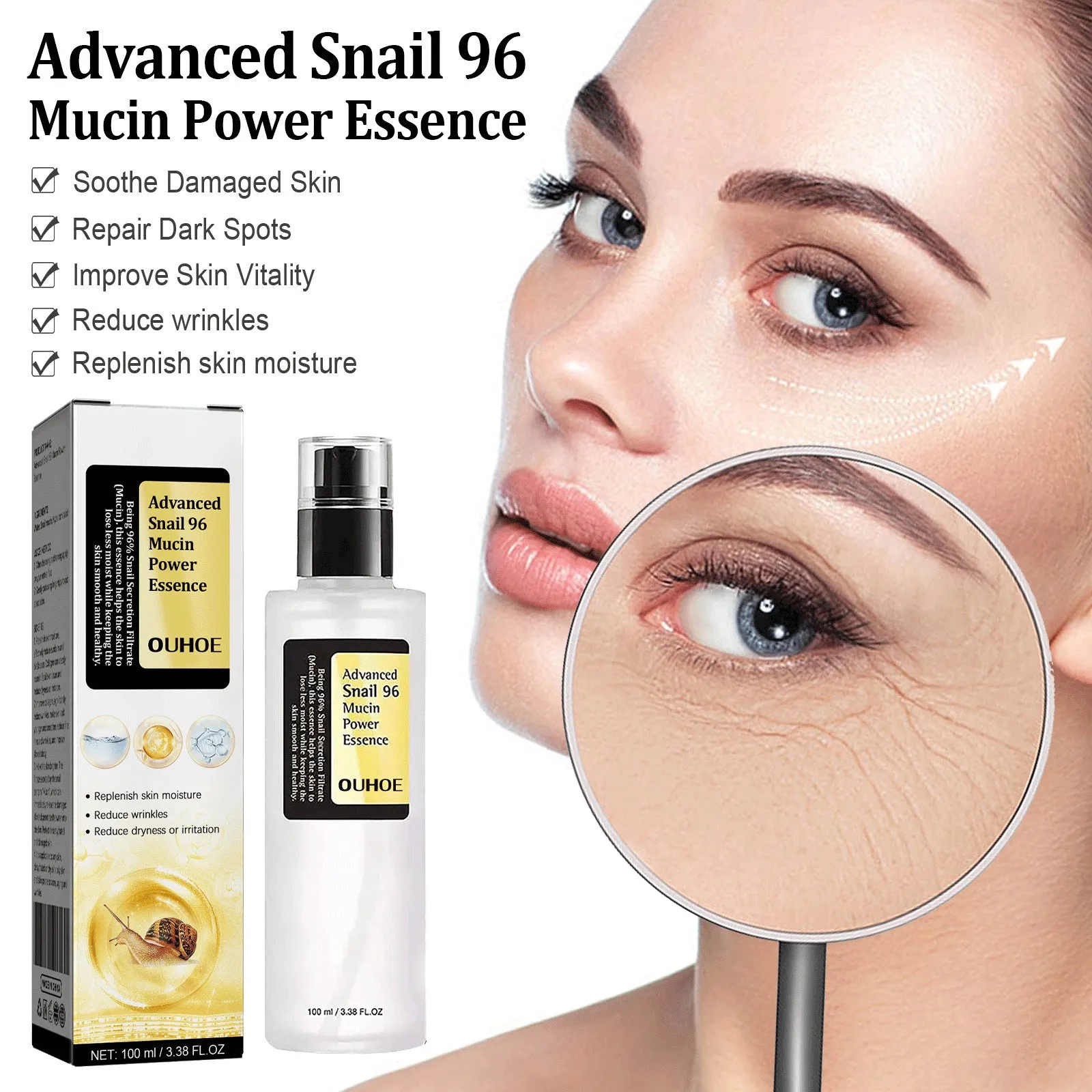 100ml bottle of snail collagen facial serum for hydrating and brightening skin