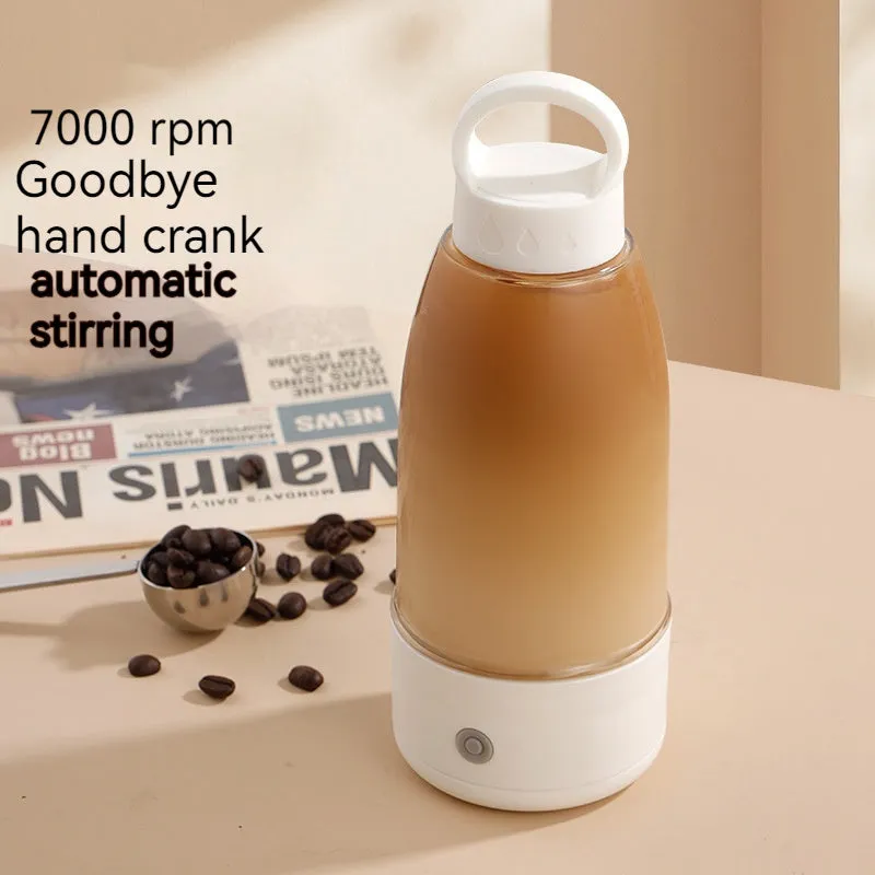 Automatic electric shaker bottle with USB charging port and handle in green, pink or white.