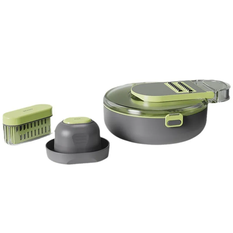 Multifunctional vegetable cutter set with 8 knives, storage box, and hand protector in grey or white