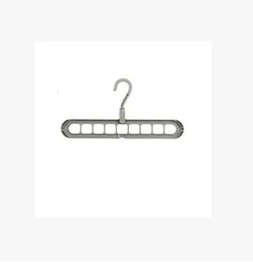 Plastic clothes hanger with a white hook on a pink background, showing its 33 cm length and rotatable handle.