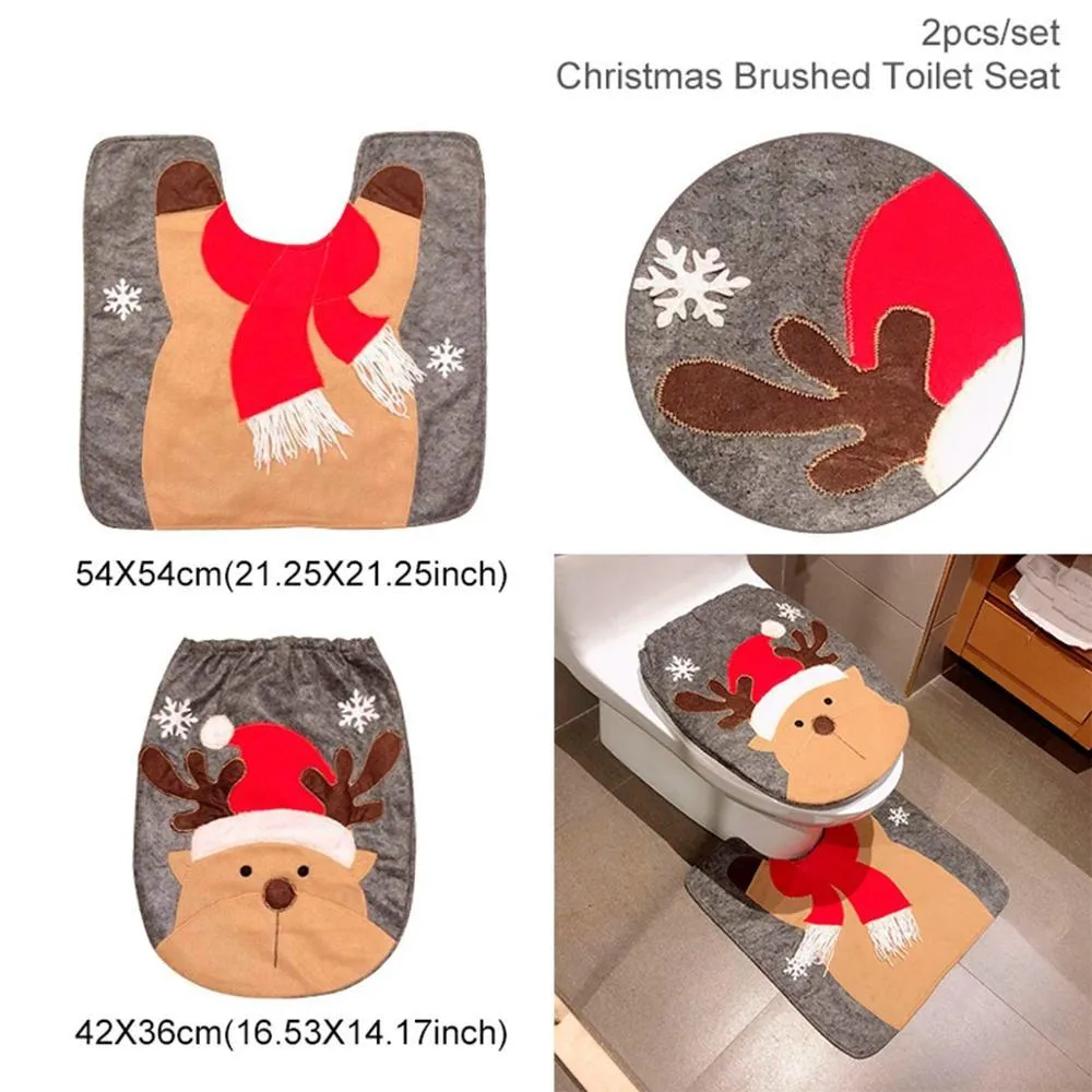 Christmas bathroom decoration set with Santa Claus shower curtain, toilet cover, and non-slip flannel floor mat