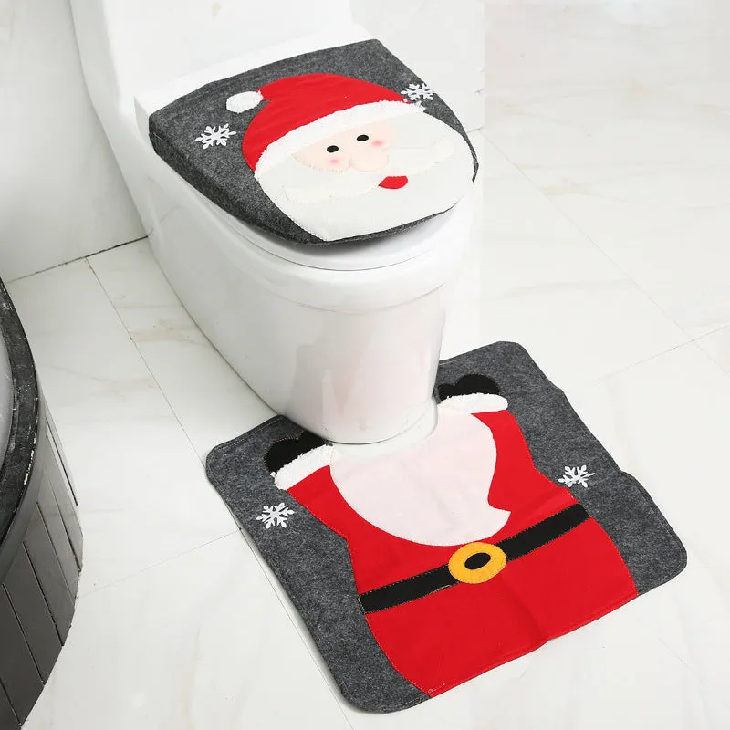 Christmas bathroom decoration set with Santa Claus shower curtain, toilet cover, and non-slip flannel floor mat