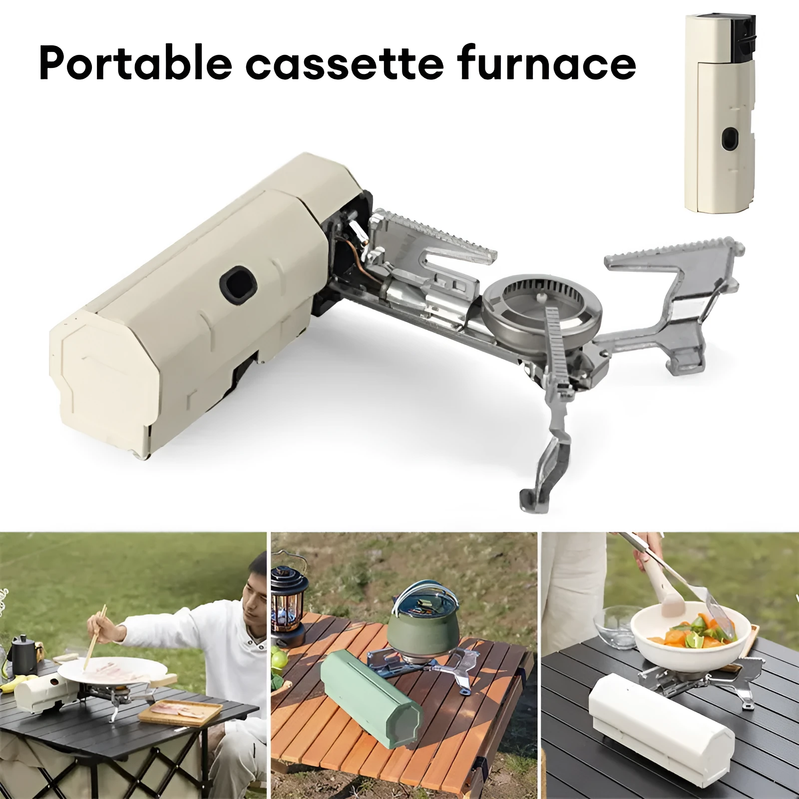 Portable folding camping gas stove 25 x 11 x 8 cm with adjustable control valve and anti-slip feet