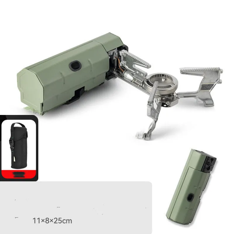 Portable folding camping gas stove 25 x 11 x 8 cm with adjustable control valve and anti-slip feet