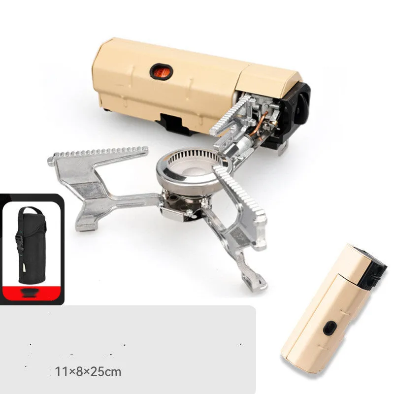 Portable folding camping gas stove 25 x 11 x 8 cm with adjustable control valve and anti-slip feet