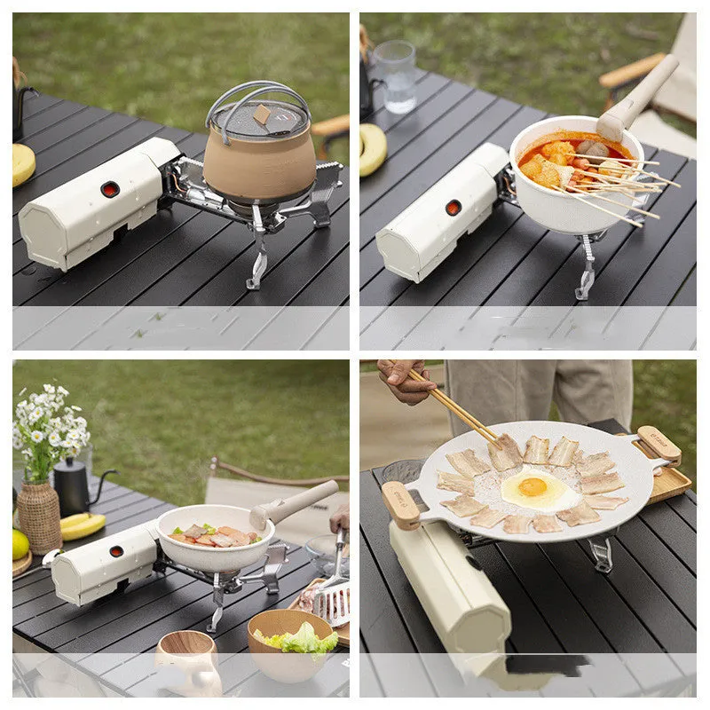 Portable folding camping gas stove 25 x 11 x 8 cm with adjustable control valve and anti-slip feet
