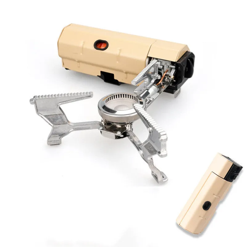 Portable folding camping gas stove 25 x 11 x 8 cm with adjustable control valve and anti-slip feet
