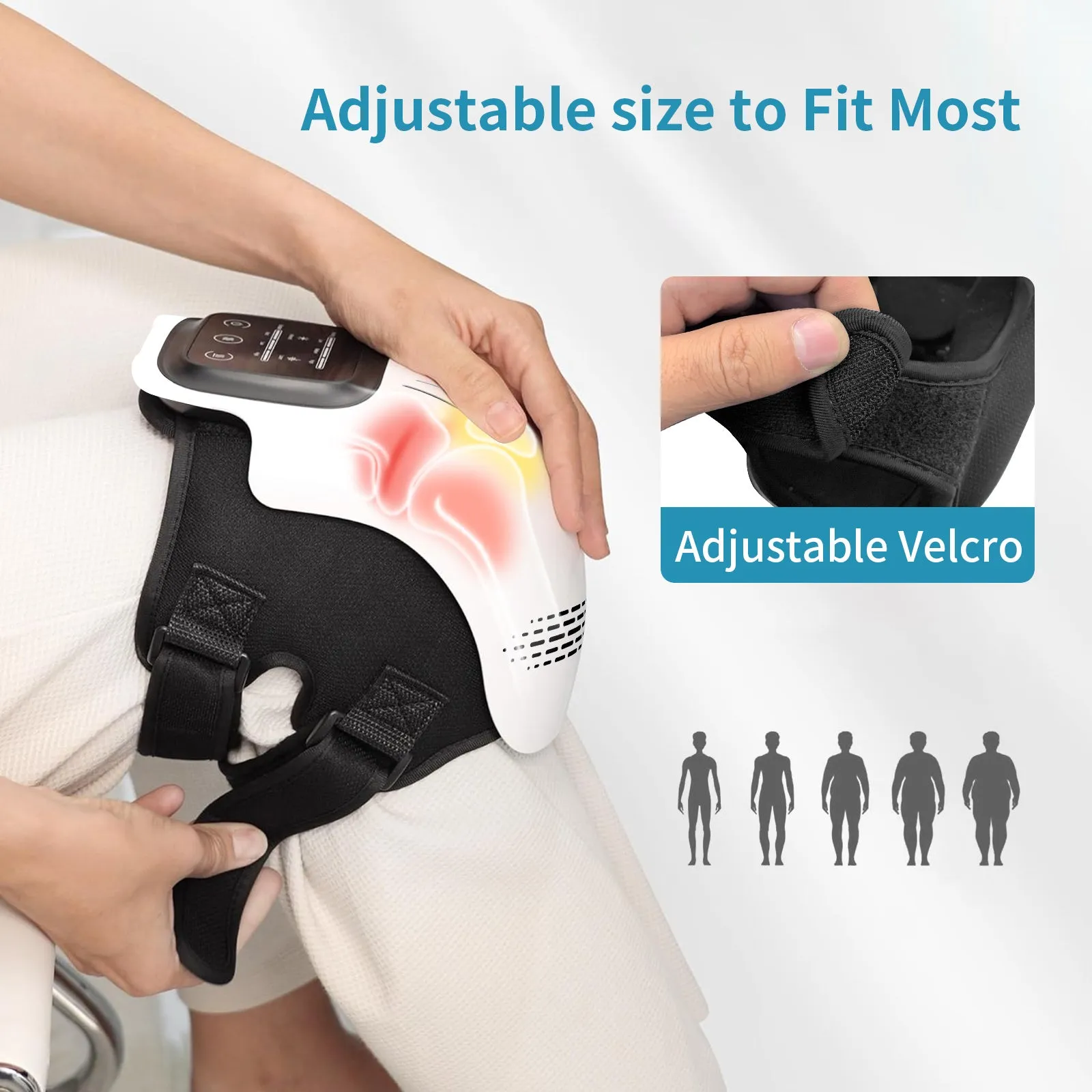 White rechargeable knee massager with infrared laser heating and intelligent kneading functions