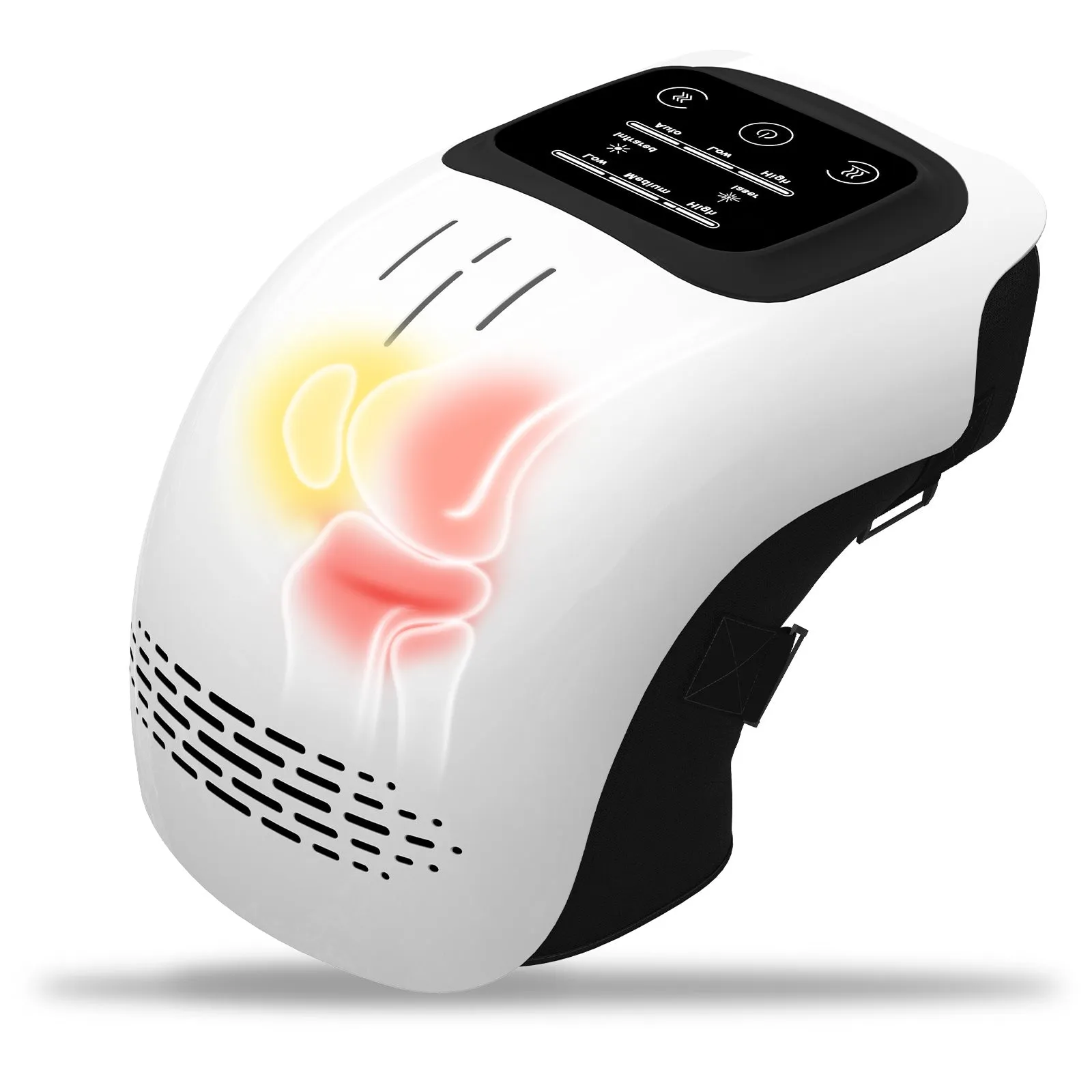 White rechargeable knee massager with infrared laser heating and intelligent kneading functions