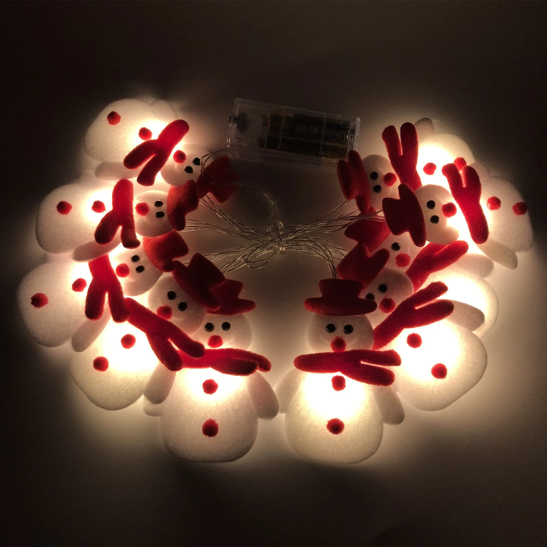 Christmas snowman LED string lights garland with warm white bulbs and character decorations