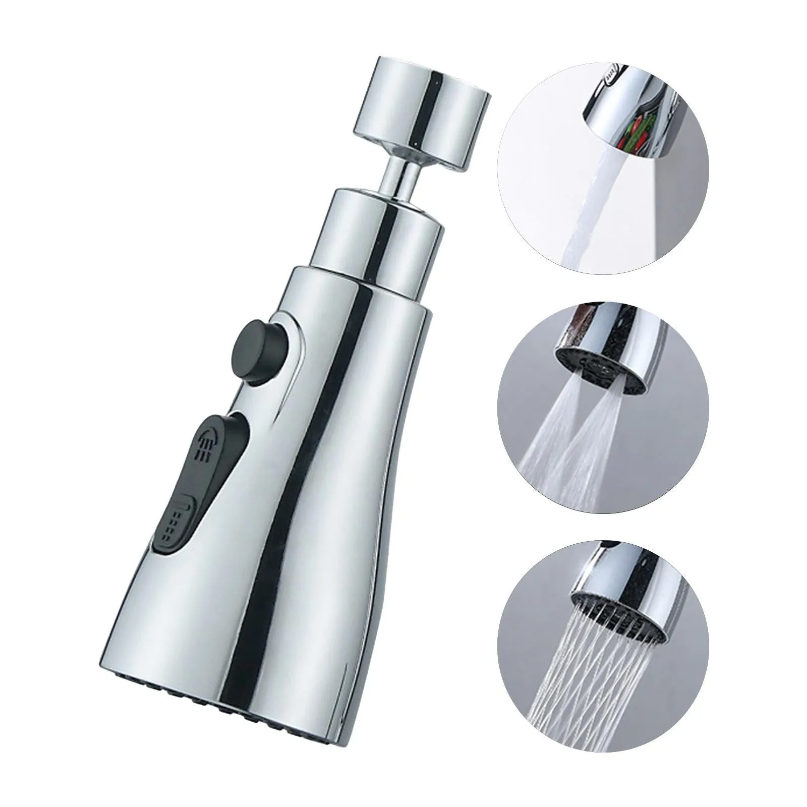 Universal pressurised kitchen faucet sprayer with rotating head and three water mode settings