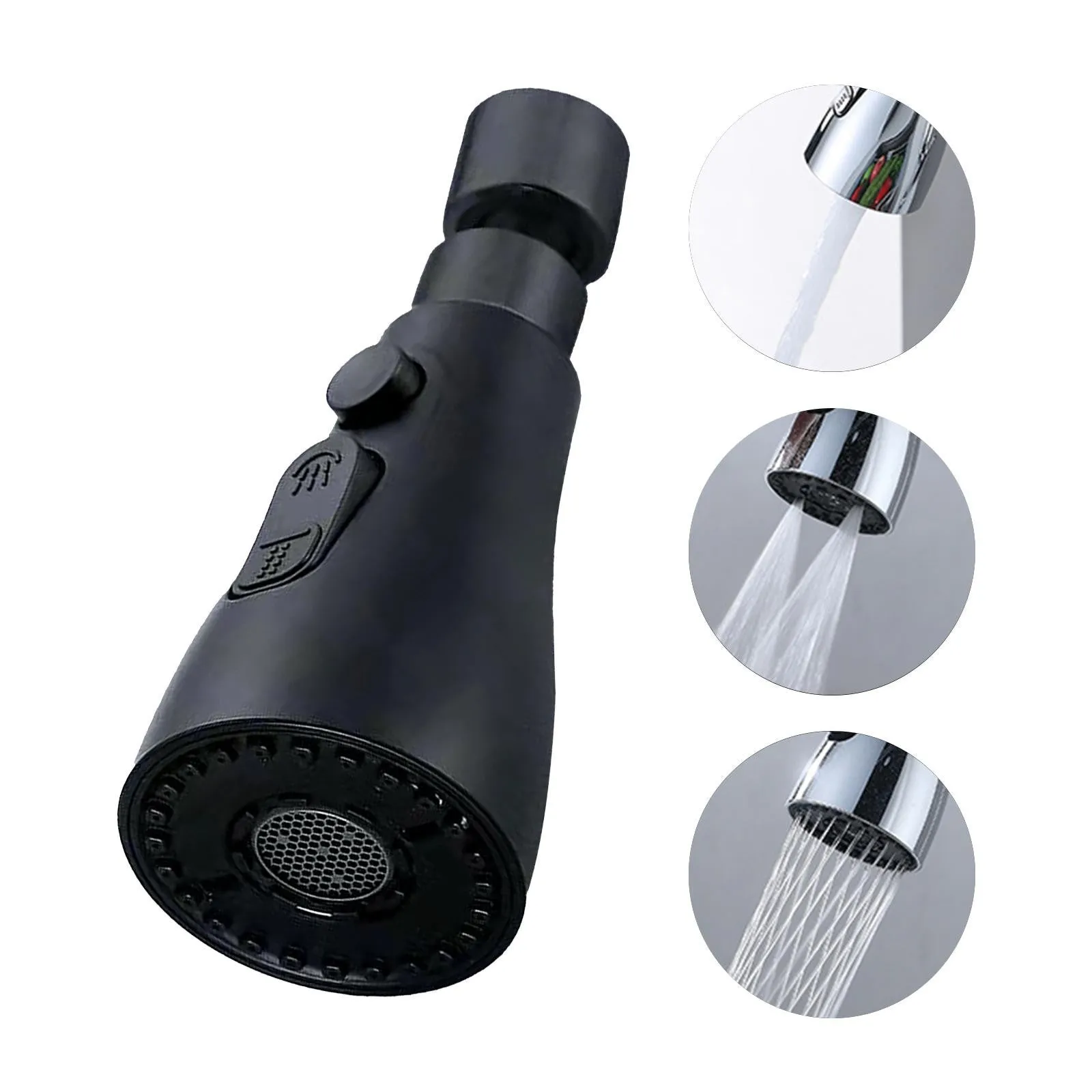 Universal pressurised kitchen faucet sprayer with rotating head and three water mode settings