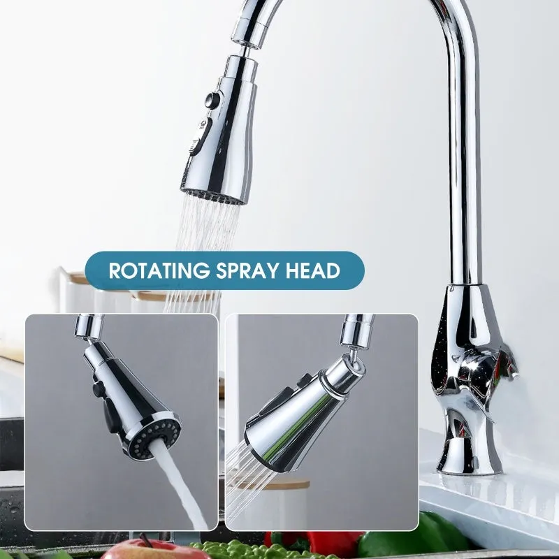 Universal pressurised kitchen faucet sprayer with rotating head and three water mode settings