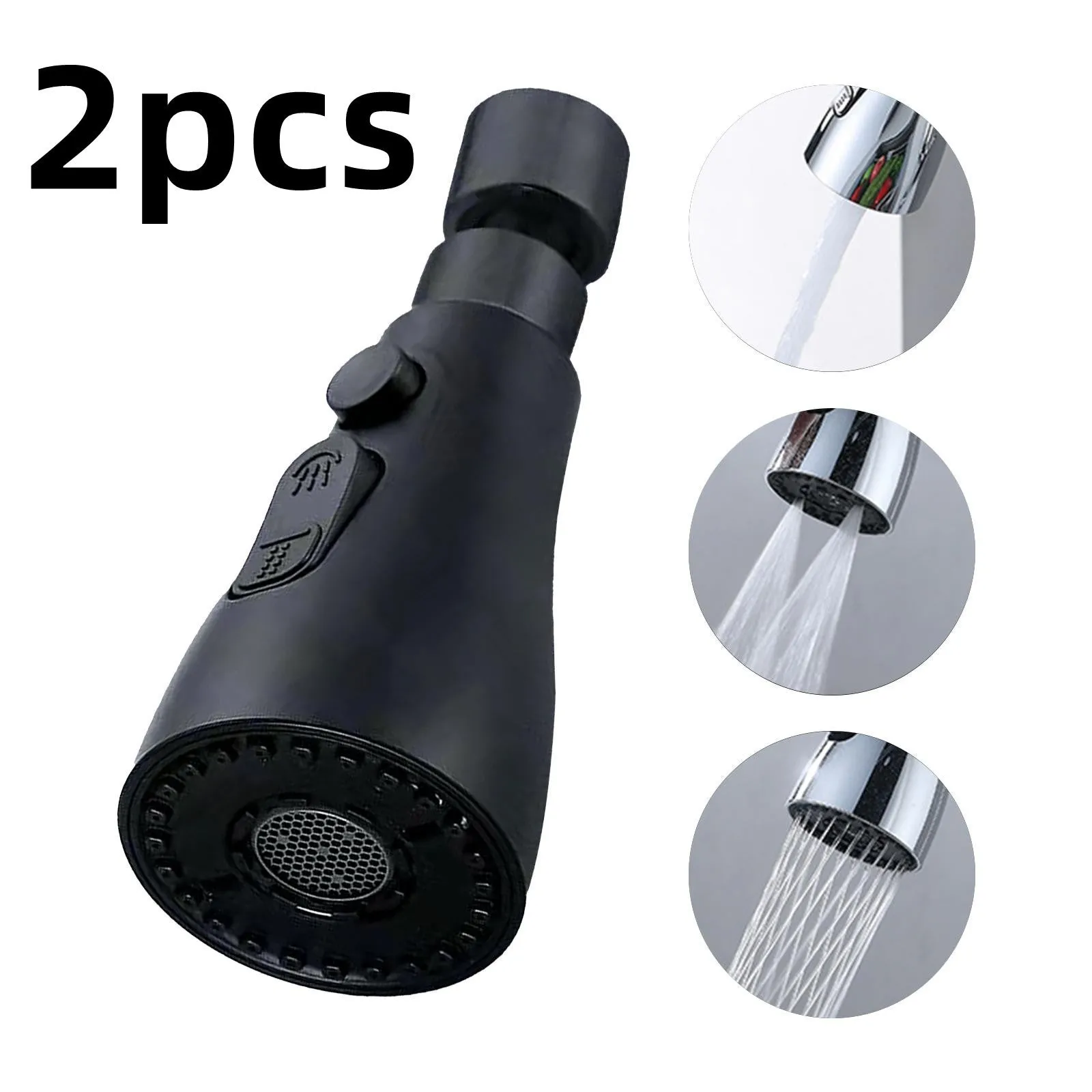 Universal pressurised kitchen faucet sprayer with rotating head and three water mode settings