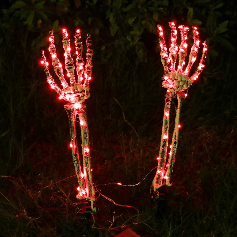 PVC plastic Halloween skeleton arm hand LED light with ground stake for outdoor decoration