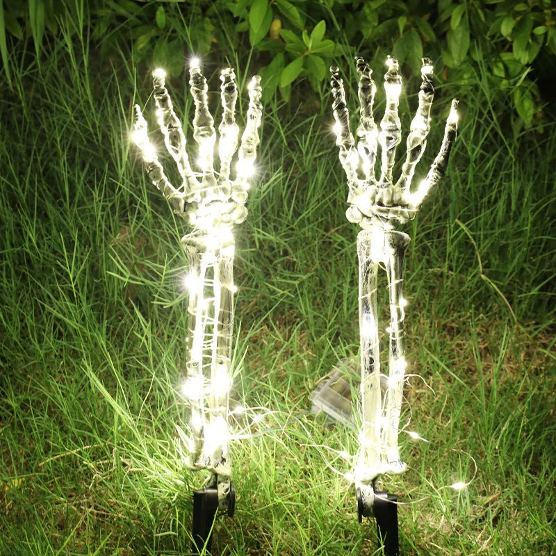 PVC plastic Halloween skeleton arm hand LED light with ground stake for outdoor decoration