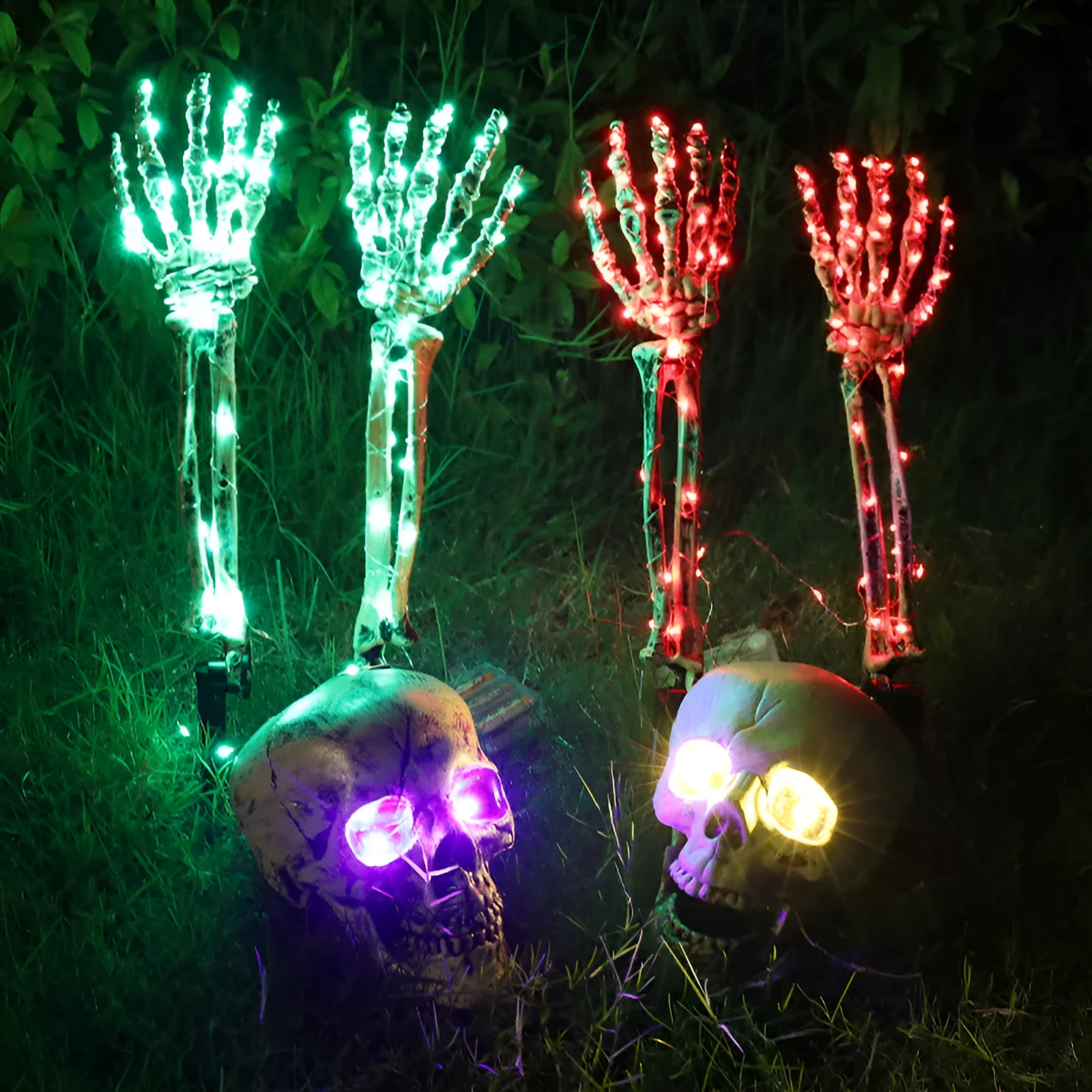 PVC plastic Halloween skeleton arm hand LED light with ground stake for outdoor decoration