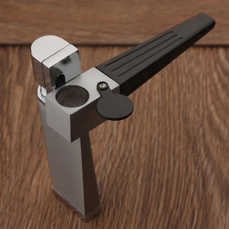 Refillable metal pipe lighter with foldable cover and built-in smoking bowl