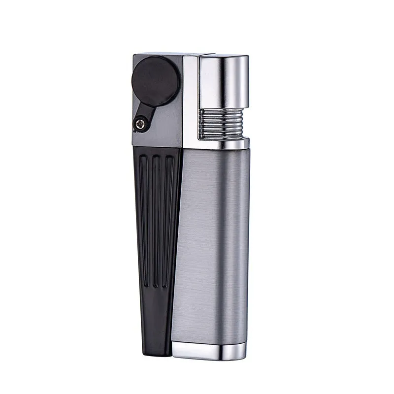 Refillable metal pipe lighter with foldable cover and built-in smoking bowl