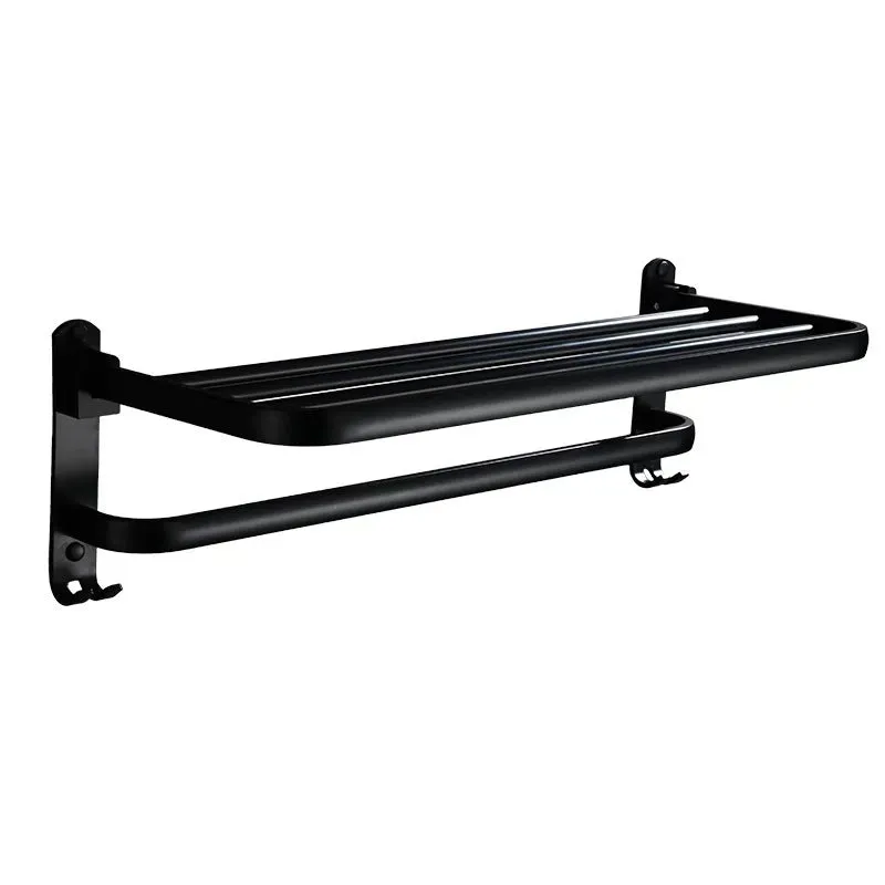 Aluminium bathroom folding shelf with two-tier towel rack storage in light luxury style