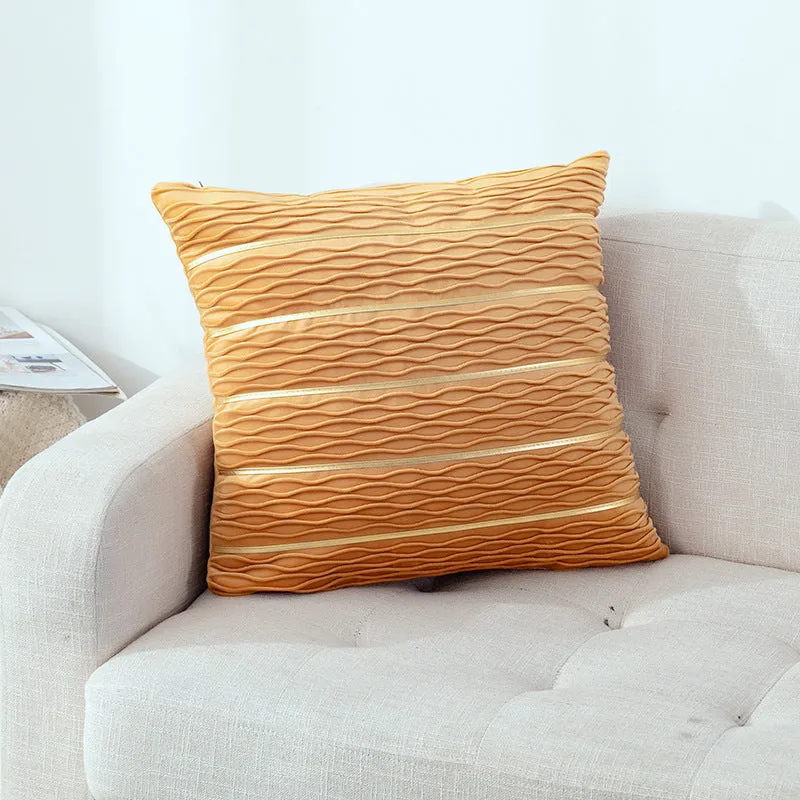 Soft striped velvet pillow cover for a sofa cushion in silver grey colour, shown on a chair.
