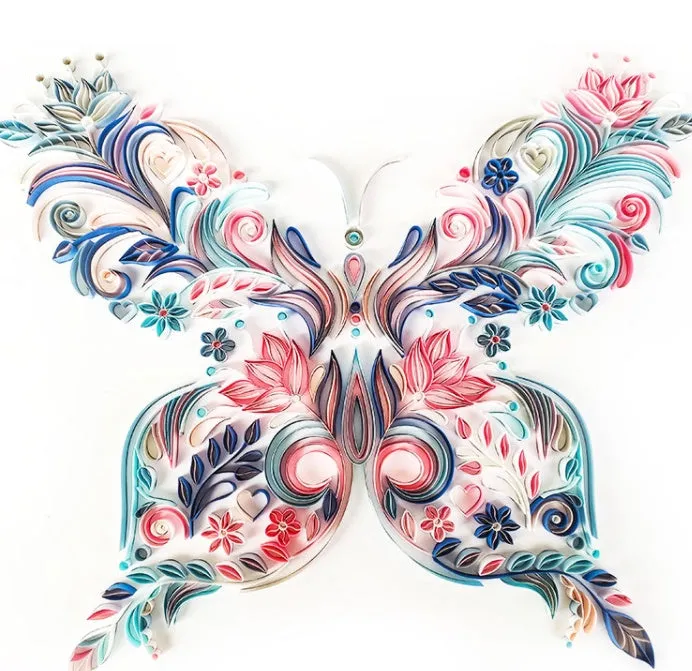 20 inch handmade butterfly quilling paper craft kit with tools on blue background