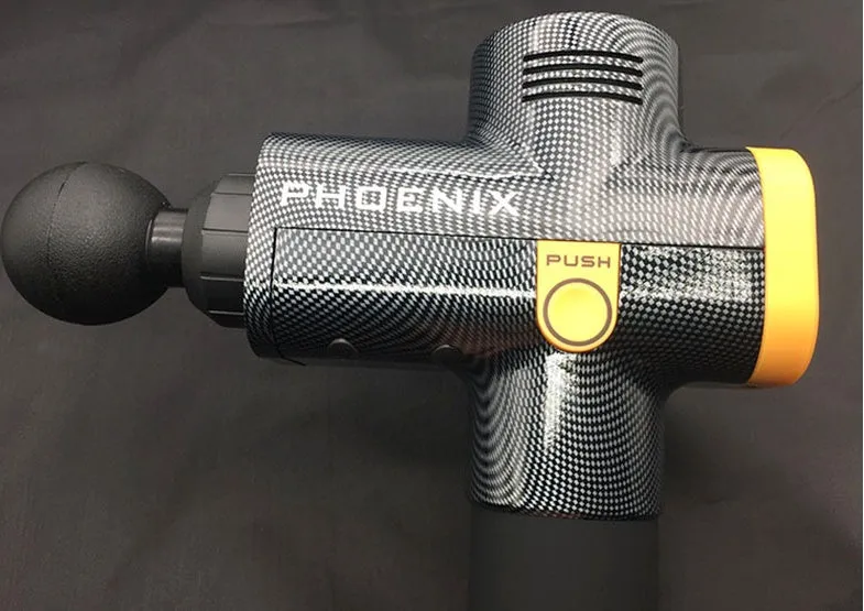 Fascia massage gun with four interchangeable heads in black finish