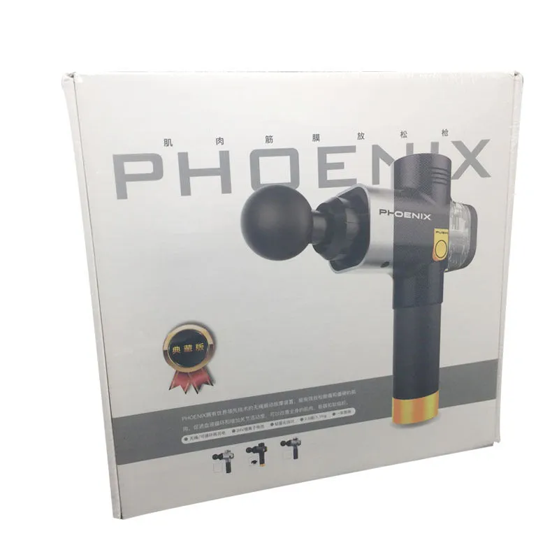 Fascia massage gun with four interchangeable heads in black finish