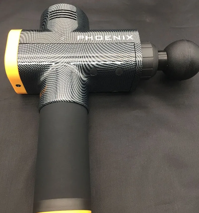Fascia massage gun with four interchangeable heads in black finish