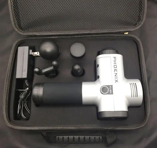 Fascia massage gun with four interchangeable heads in black finish