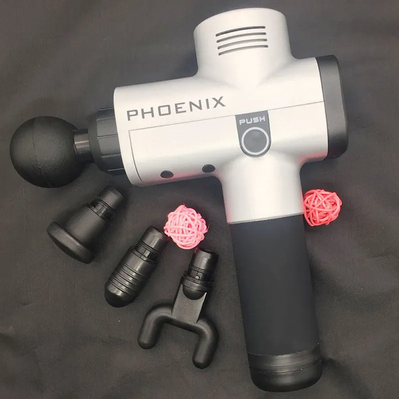 Fascia massage gun with four interchangeable heads in black finish