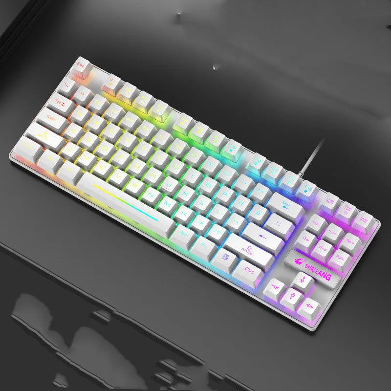 A compact mechanical gaming keyboard in a choice of colours on a desk