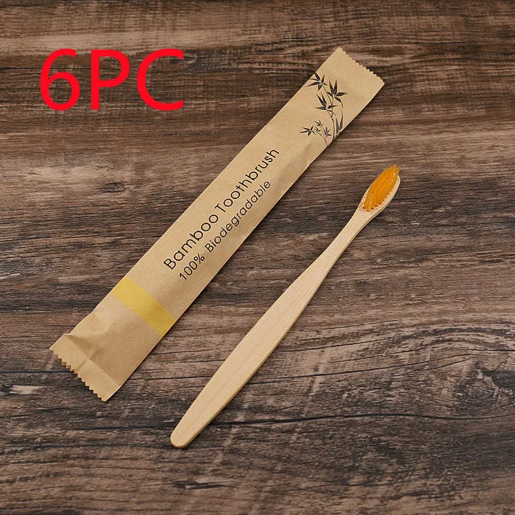 Set of 10 bamboo toothbrushes in multiple colours showing natural bamboo handles and soft bristles