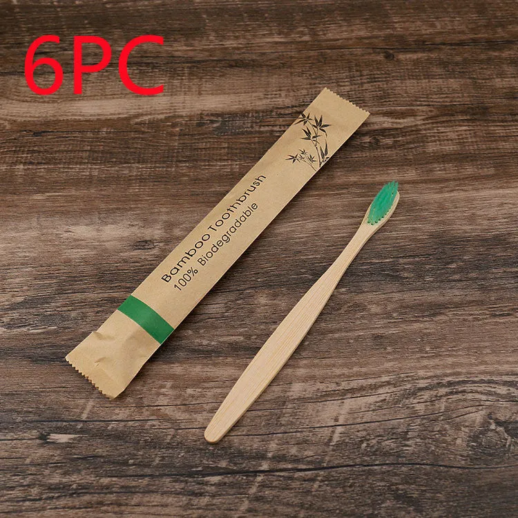 Set of 10 bamboo toothbrushes in multiple colours showing natural bamboo handles and soft bristles