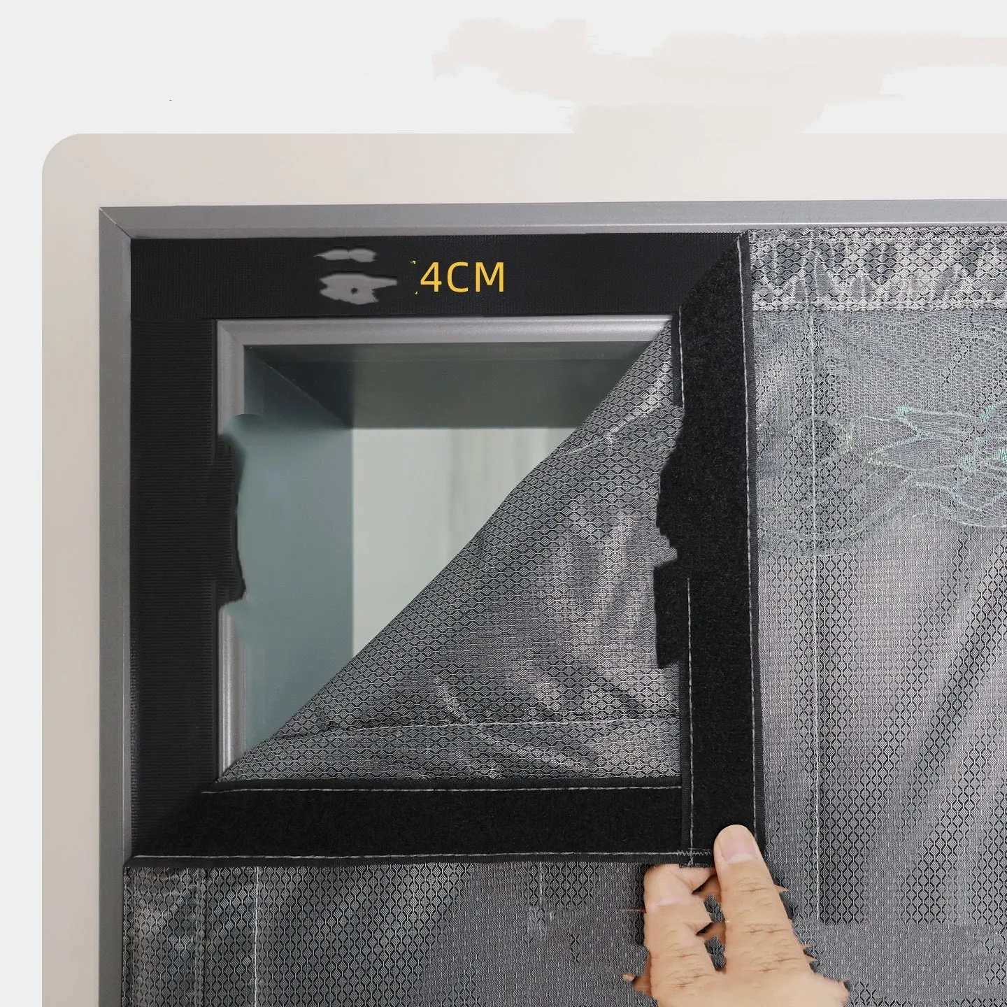 Full seam long magnetic strip cotton door curtain in New Chinese style, shown in grey colour.