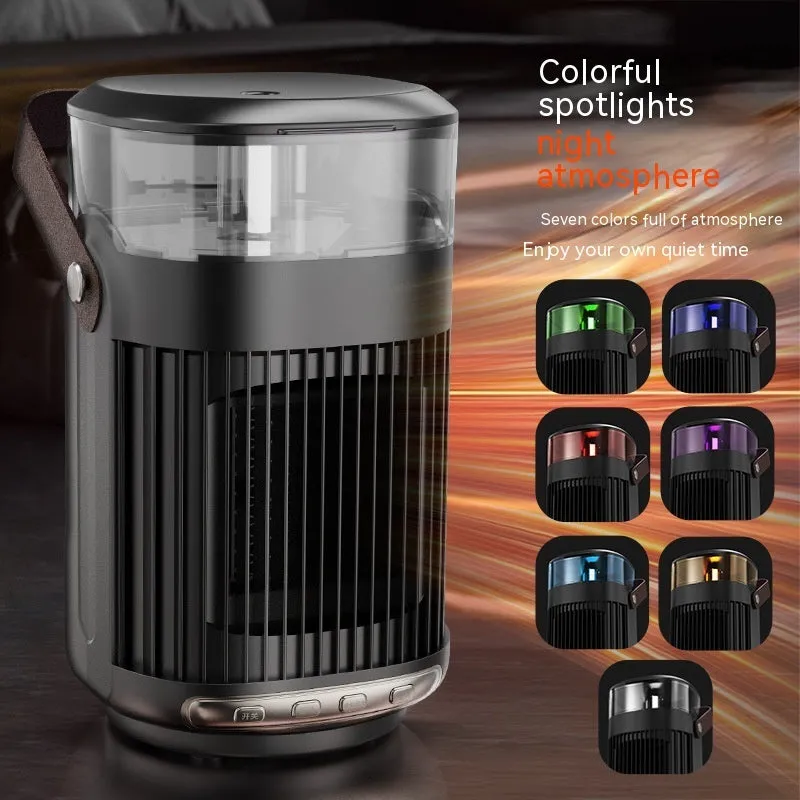 Black portable heater with humidifier measuring 24x13x13cm with front control panel