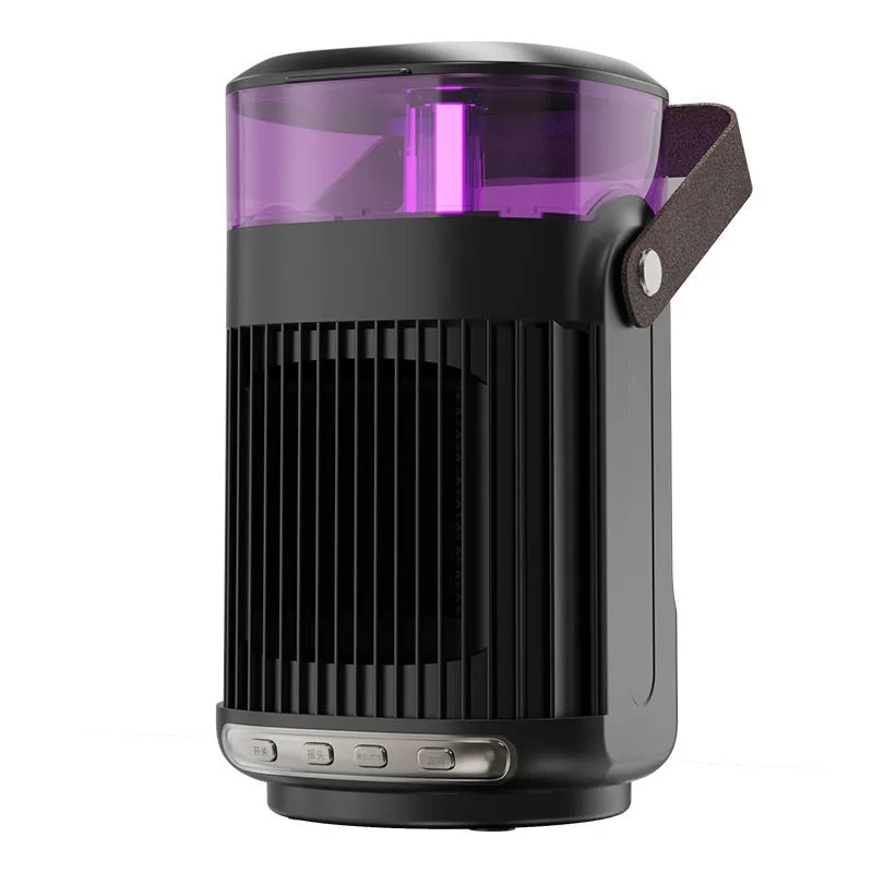 Black portable heater with humidifier measuring 24x13x13cm with front control panel