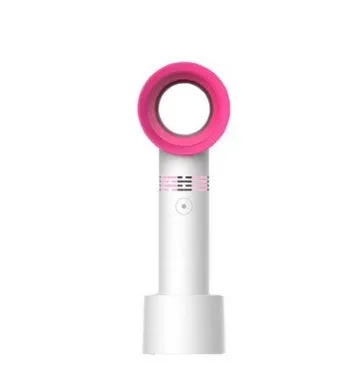 A portable bladeless desk fan with USB charging cable, shown in one of the available colours such as blue, black, or white.