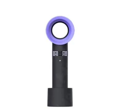 A portable bladeless desk fan with USB charging cable, shown in one of the available colours such as blue, black, or white.