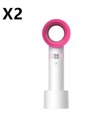 A portable bladeless desk fan with USB charging cable, shown in one of the available colours such as blue, black, or white.