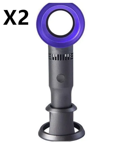 A portable bladeless desk fan with USB charging cable, shown in one of the available colours such as blue, black, or white.