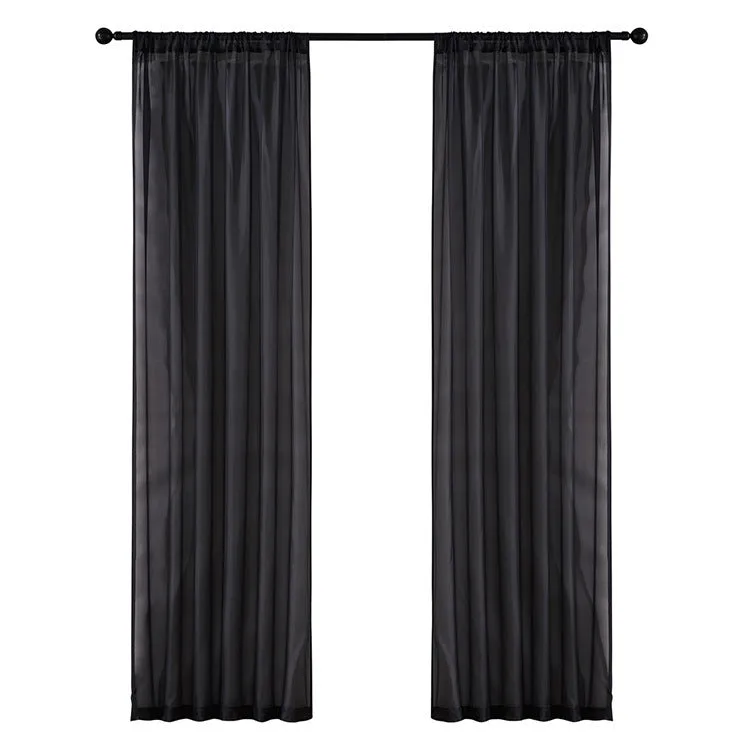 Black modern simple cotton linen window screen curtain with light transmission feature