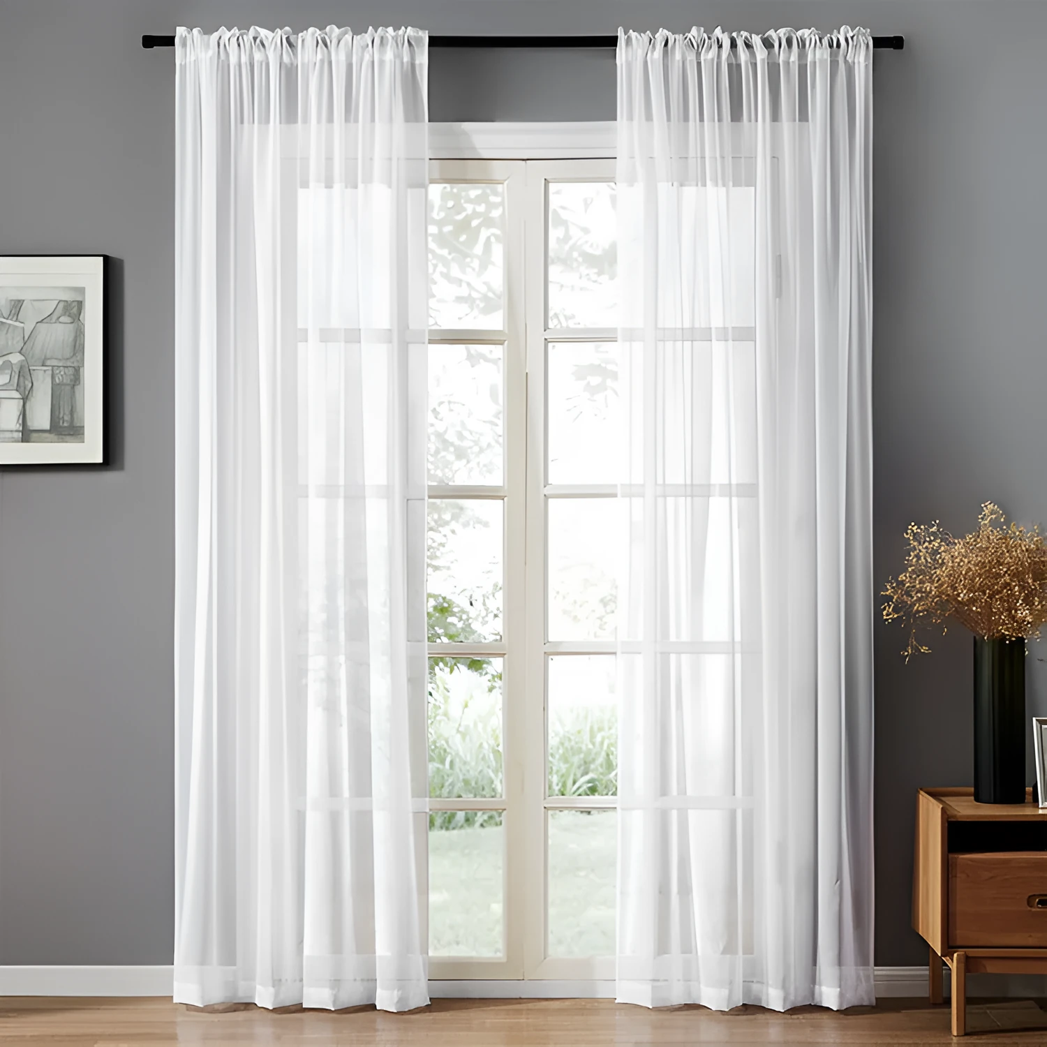 Black modern simple cotton linen window screen curtain with light transmission feature