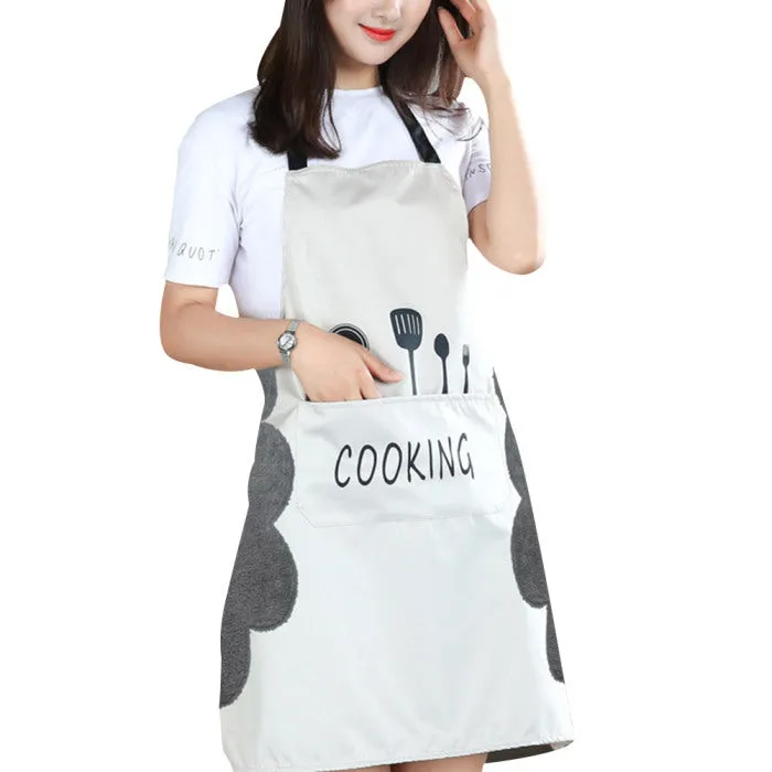 Korean-style sleeveless kitchen apron in waterproof fabric with coral velvet facing