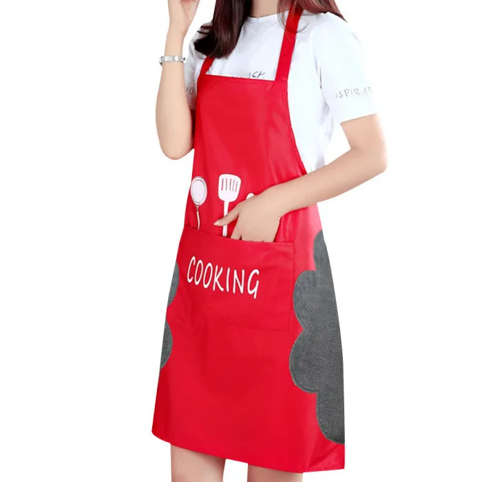 Korean-style sleeveless kitchen apron in waterproof fabric with coral velvet facing
