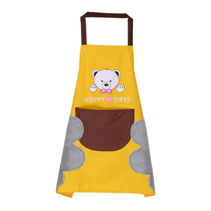 Korean-style sleeveless kitchen apron in waterproof fabric with coral velvet facing